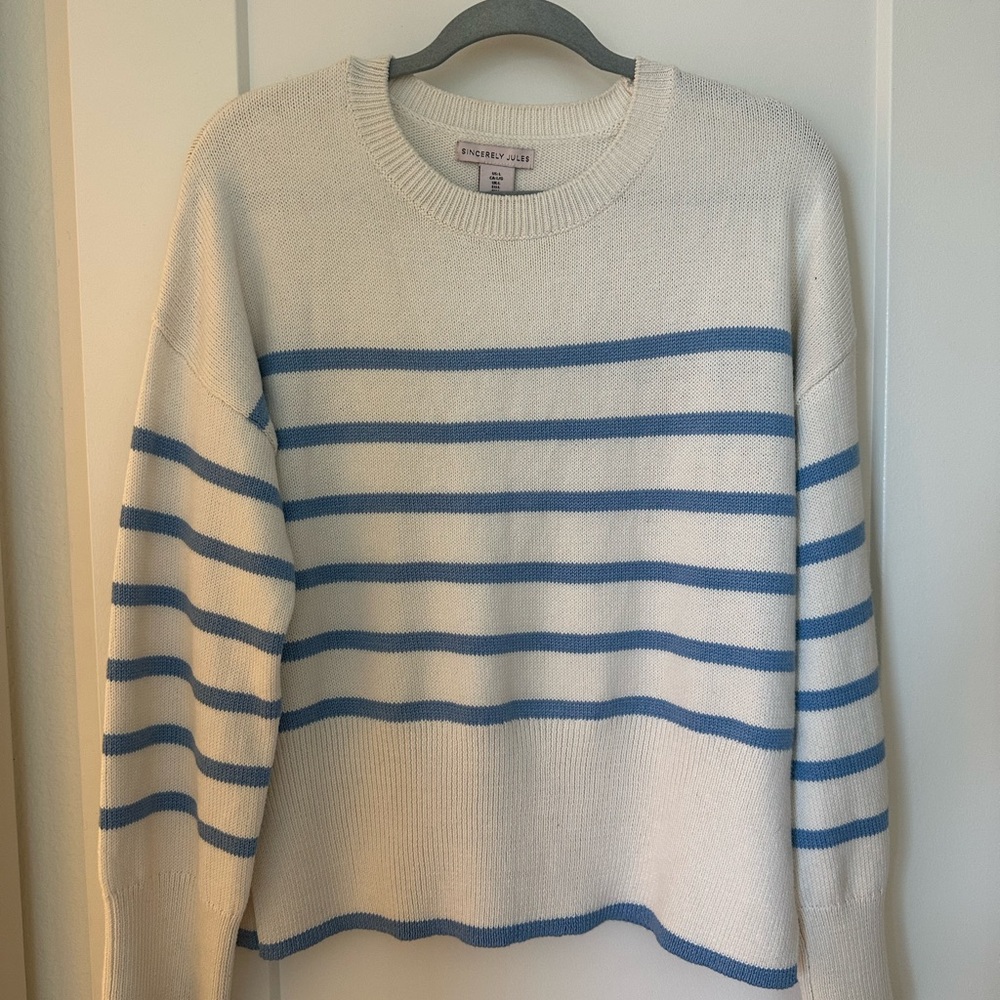 St. John's Bay Blue and White Crew Neck Sweater